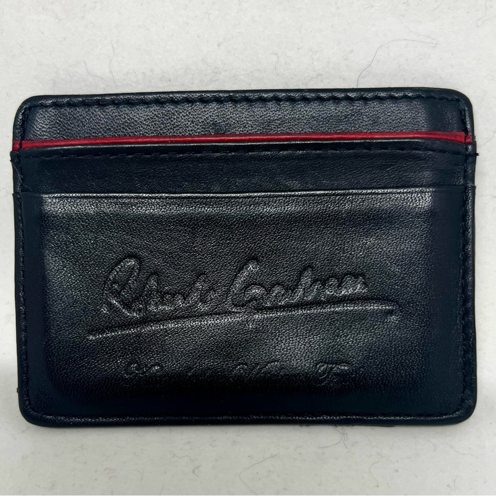 ROBERT GRAHAM Knowledge Wisdom Truth Slim Black Leather Card Holder w/Red Accent